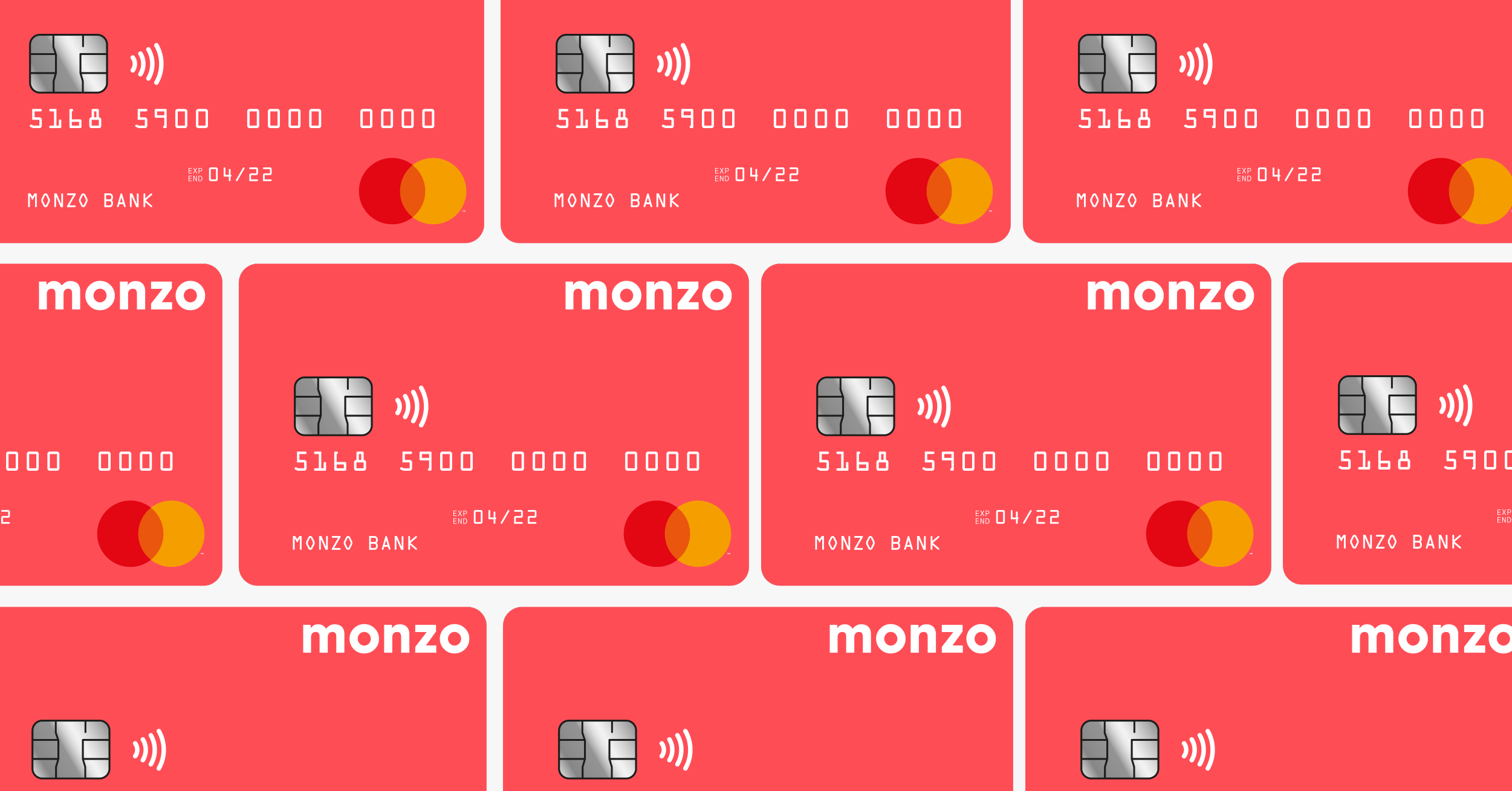 Monzo hot coral card branding