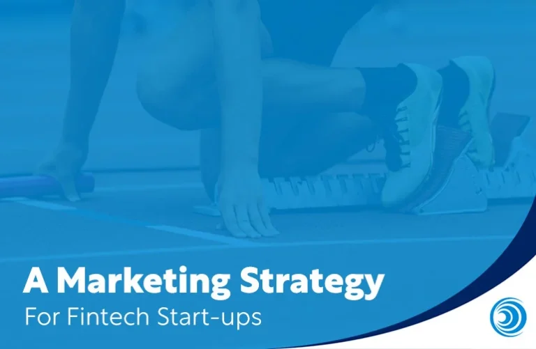 Illustration of a person in a sprint start position representing a marketing strategy for fintech start-ups.