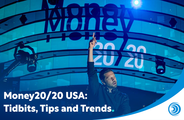 Money20/20 USA graphic showing a DJ performing on stage with event branding in the background.