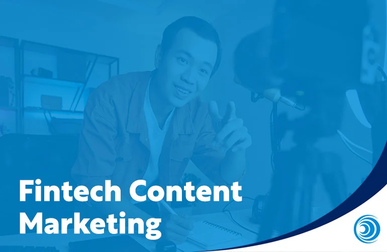 Illustration of a content creator recording video with a camera, representing fintech content marketing and digital content creation strategies.
