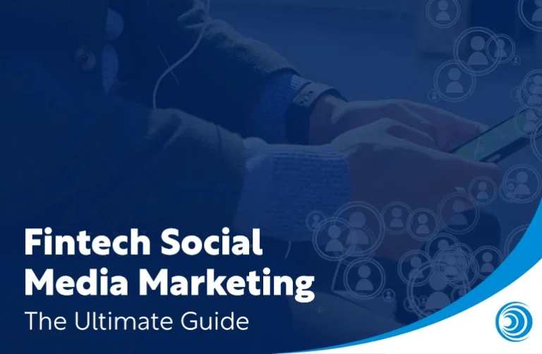 Person using a smartphone with digital social network icons overlay, representing fintech social media marketing.